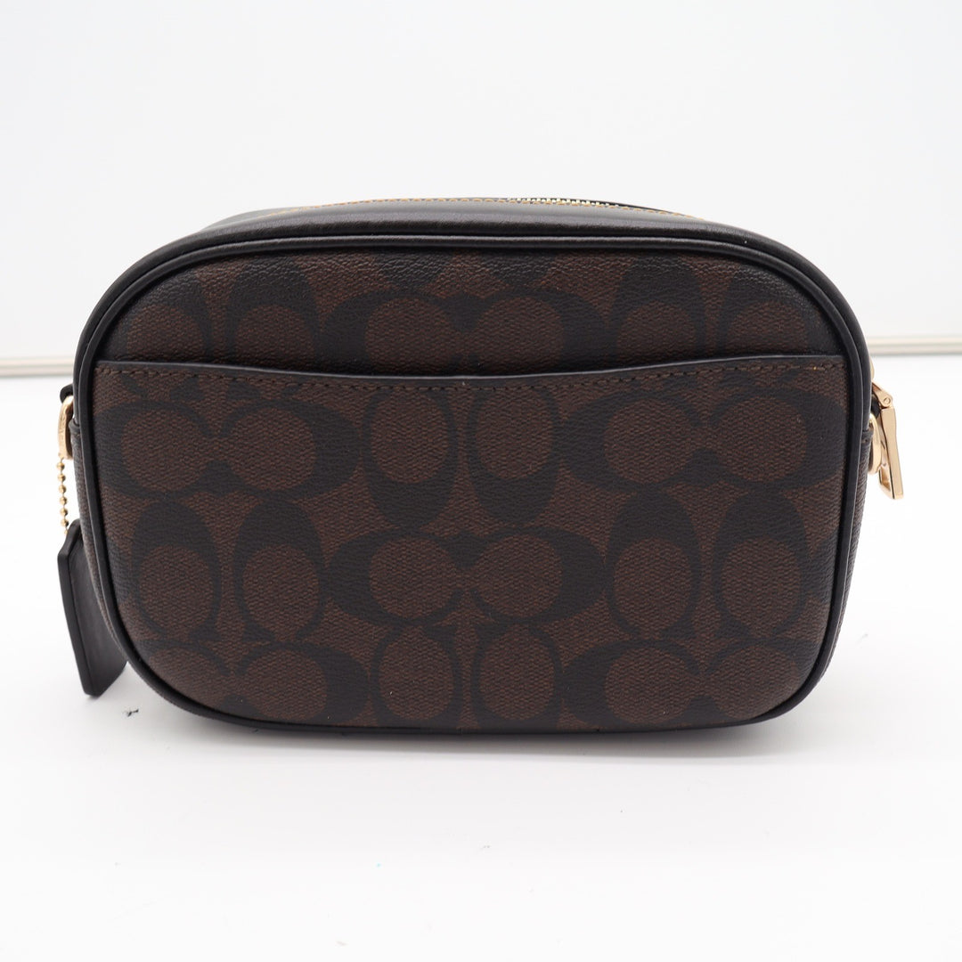 Coach Signature Canvas Varsity Patch Camera Bag Brown Black Crossbody