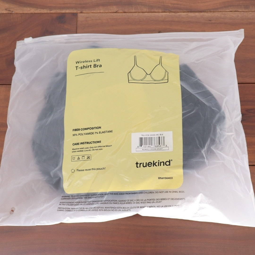 Truekind Wireless Lift T Shirt Bra Womens 4XL Black Plunge Neck Molded Cups