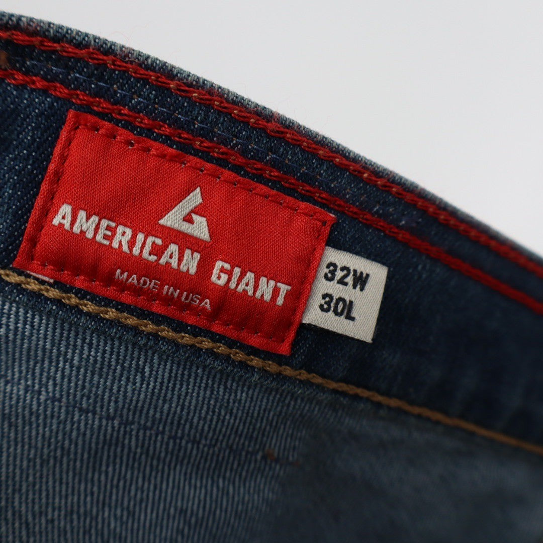 American Giant Mens Straight Leg Jeans Blue Wash Size 32X30 Made USA
