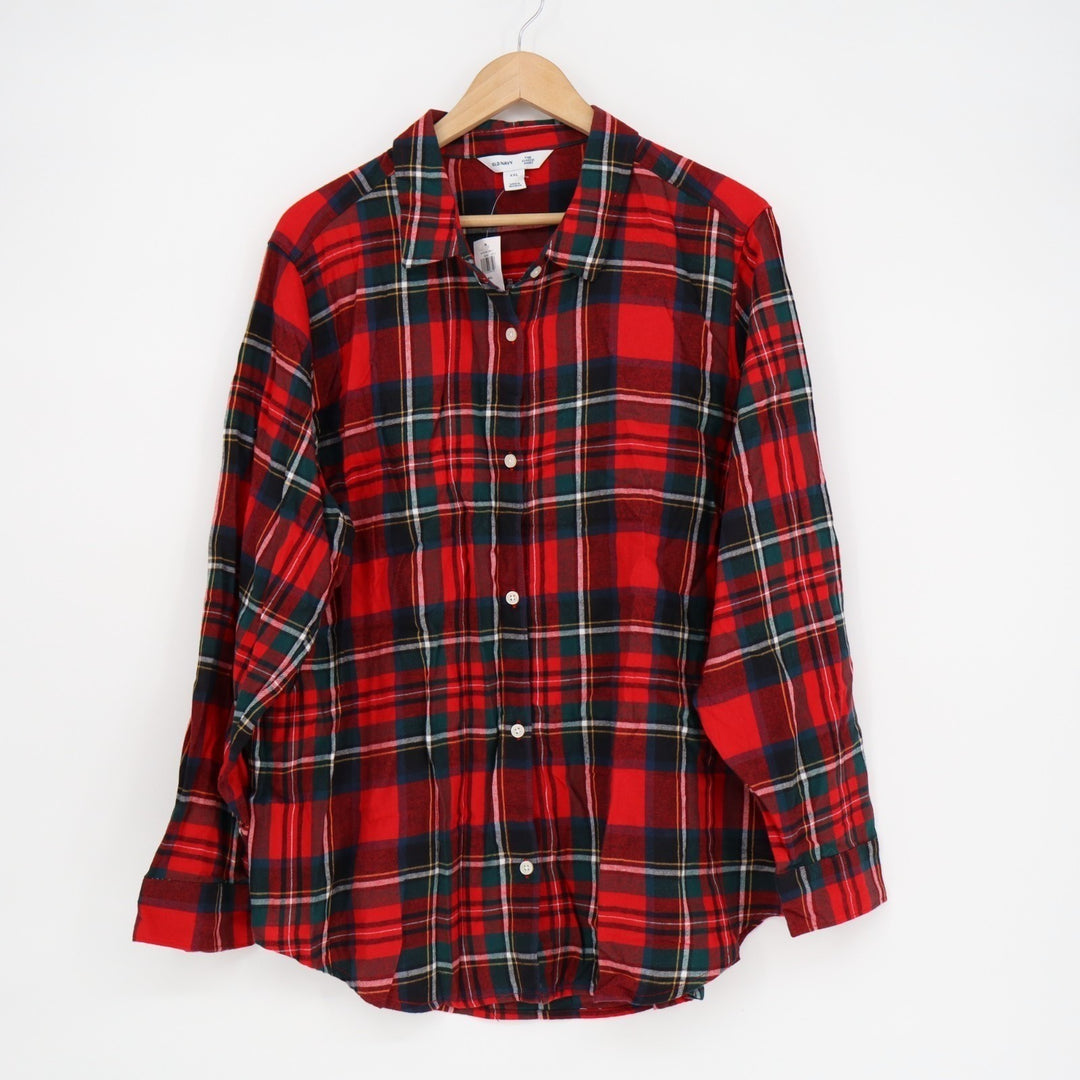 Old Navy Classic Flannel Shirt Womens 2XL Red Plaid Cotton Long Sleeve Button Up