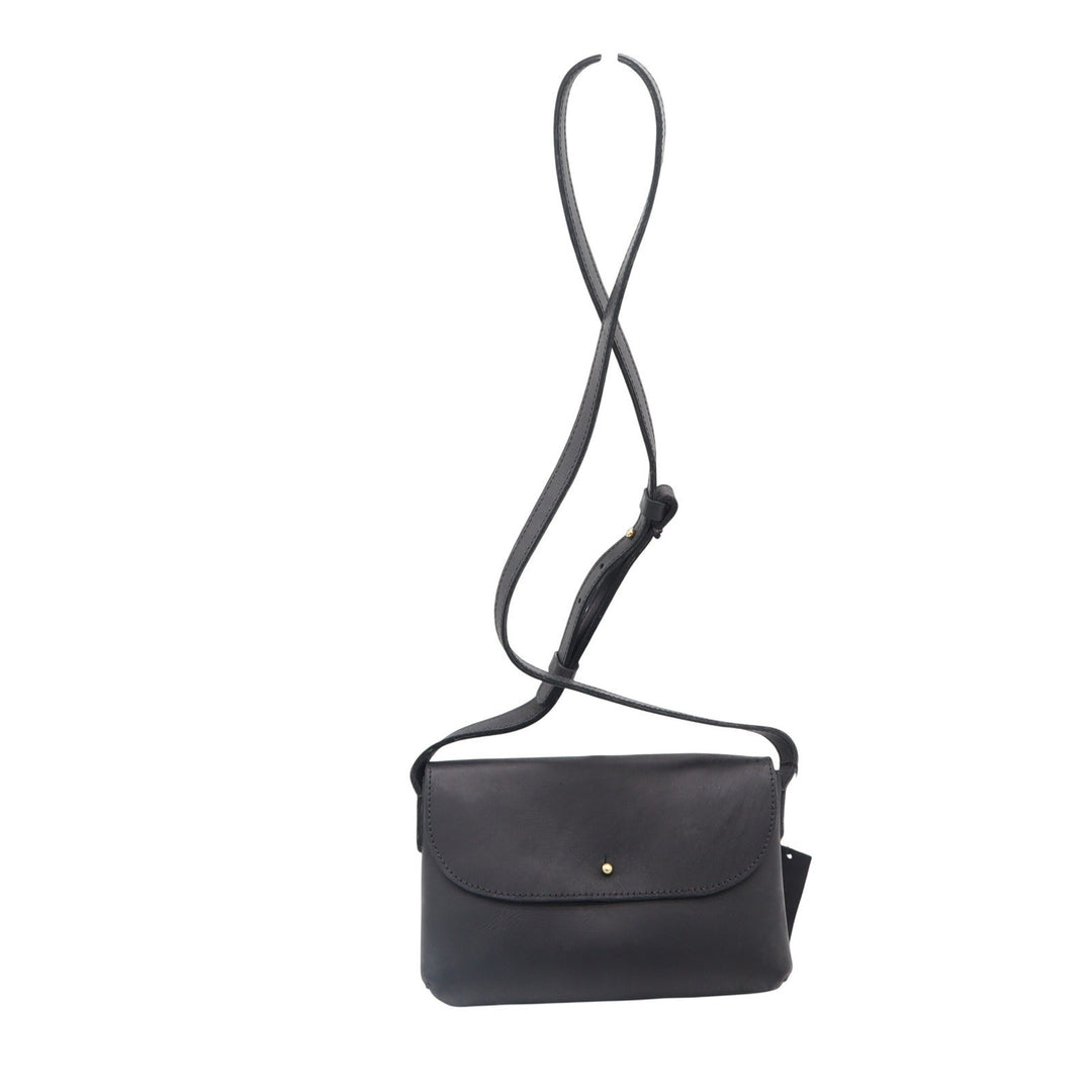 Parker Clay Black Ethiopian Leather Crossbody Bag Minimalist Gold Stud Closure