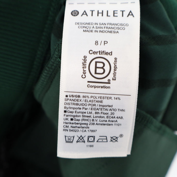Athleta Trousers Womens 8P Green Stretch Rib Slash Pockets Side Panel Ankle Slit