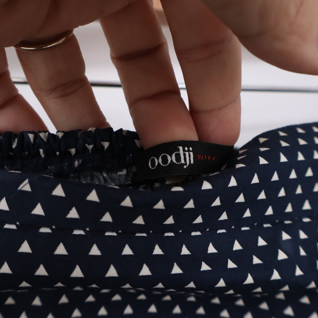 Oodji Ultra Navy White Triangle Print Strapless Smocked Mini Dress Size 40