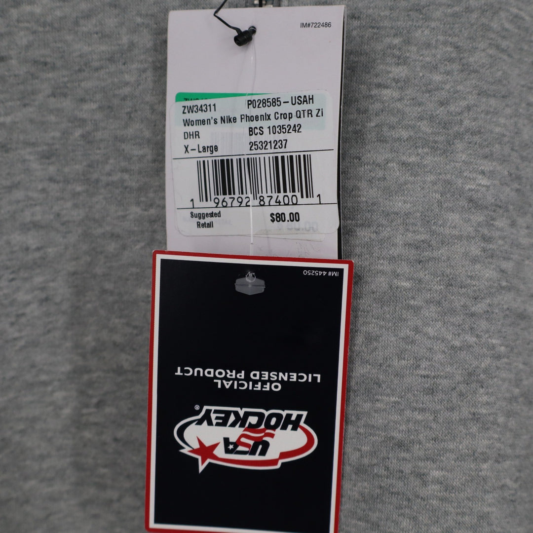 Nike Womens Phoenix Crop Quarter Zip USA Hockey Sweatshirt Grey XL
