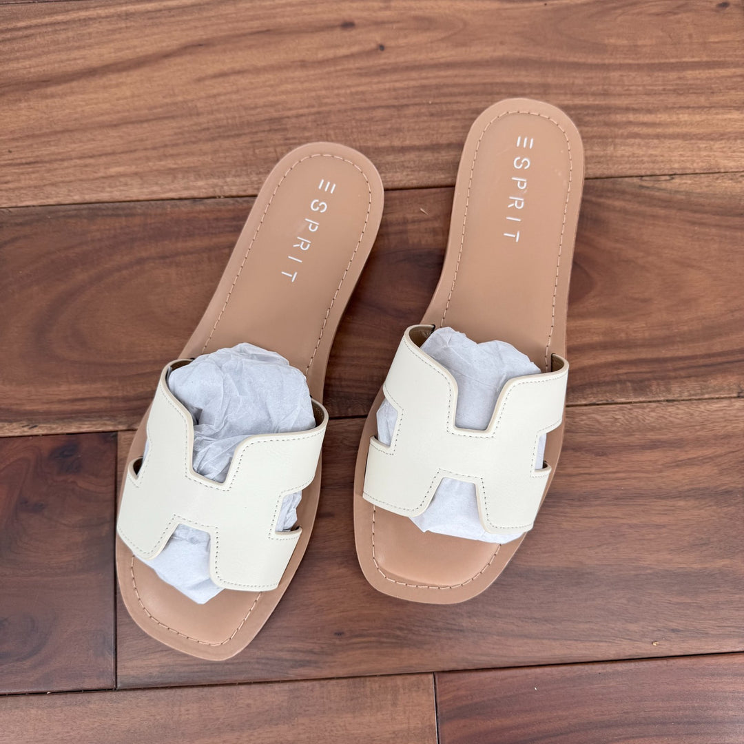 Esprit Sandals Womens Size 7.5 M Off White Leather Leona Slide Casual Slip On