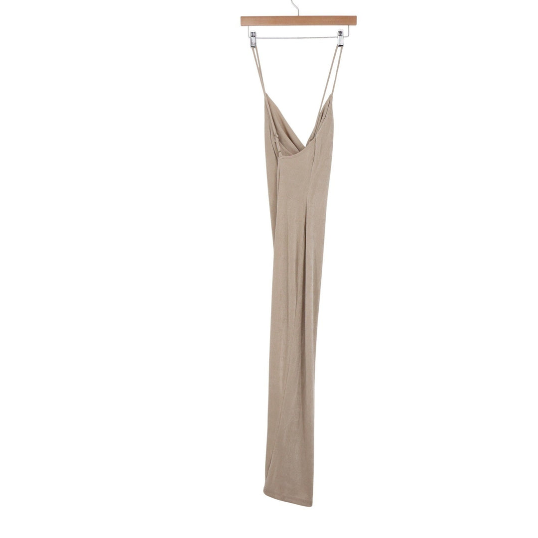 She Is Us Beige Cowl Neck Ribbed Maxi Dress Sleeveless US 8