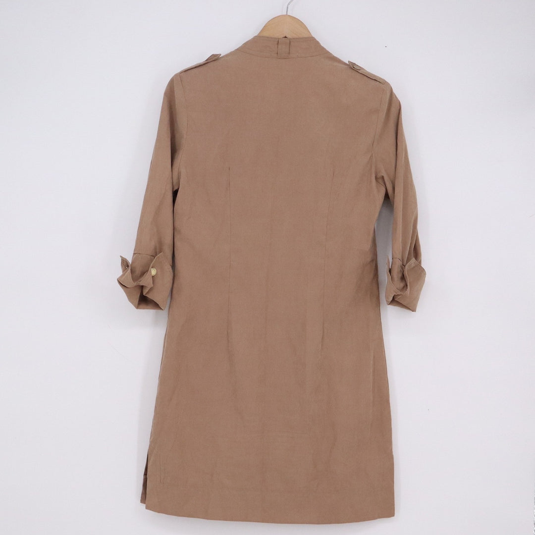 L&X Fashion Tan Utility Safari Shirt Dress Small Khaki Roll Tab Sleeve Epaulets