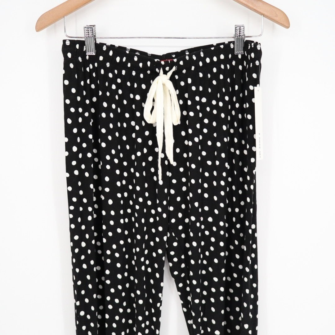 AQUA x Angelica Hicks Lounge Pants Womens Small Black White Polka Dot Stretch