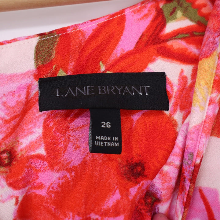 Lane Bryant Dress Womens 26 Sleeveless Floral Fit & Flare Pink Red V-Neck Good