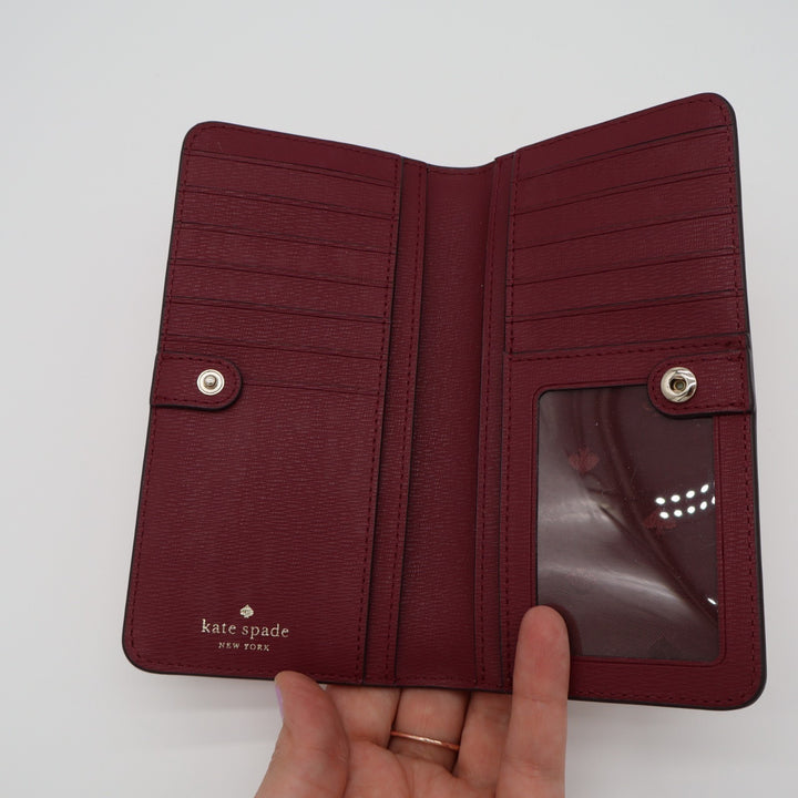 Kate Spade NY Large Slim Bifold Womens Pink Leather Credit Card Slots Wallet