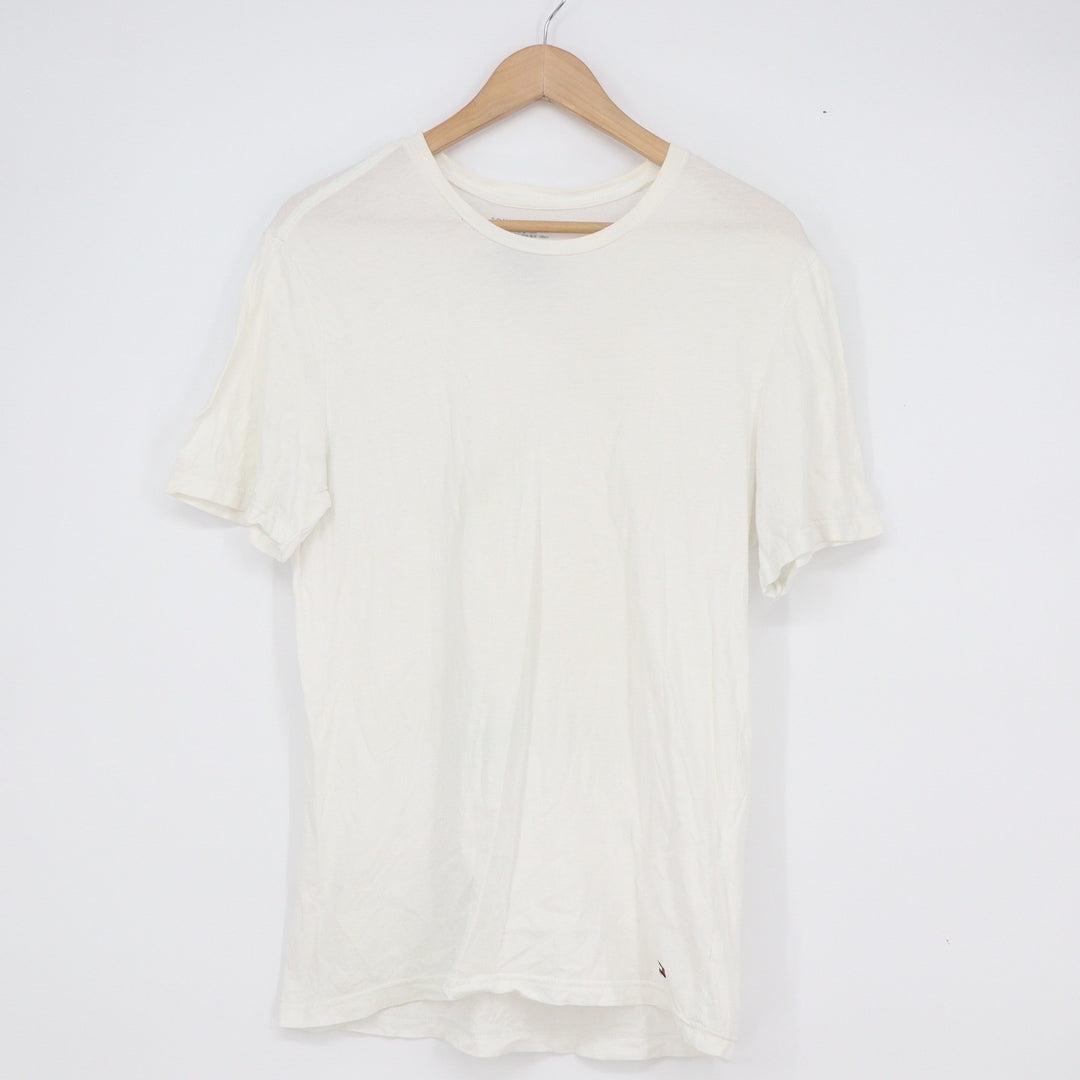 Tommy Hilfiger Mens Crewneck T-Shirt Cream Off-White Cotton Logo Size M