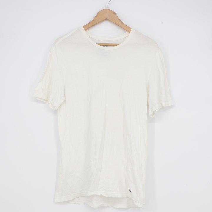 Tommy Hilfiger Mens Crewneck T-Shirt Cream Off-White Cotton Logo Size M