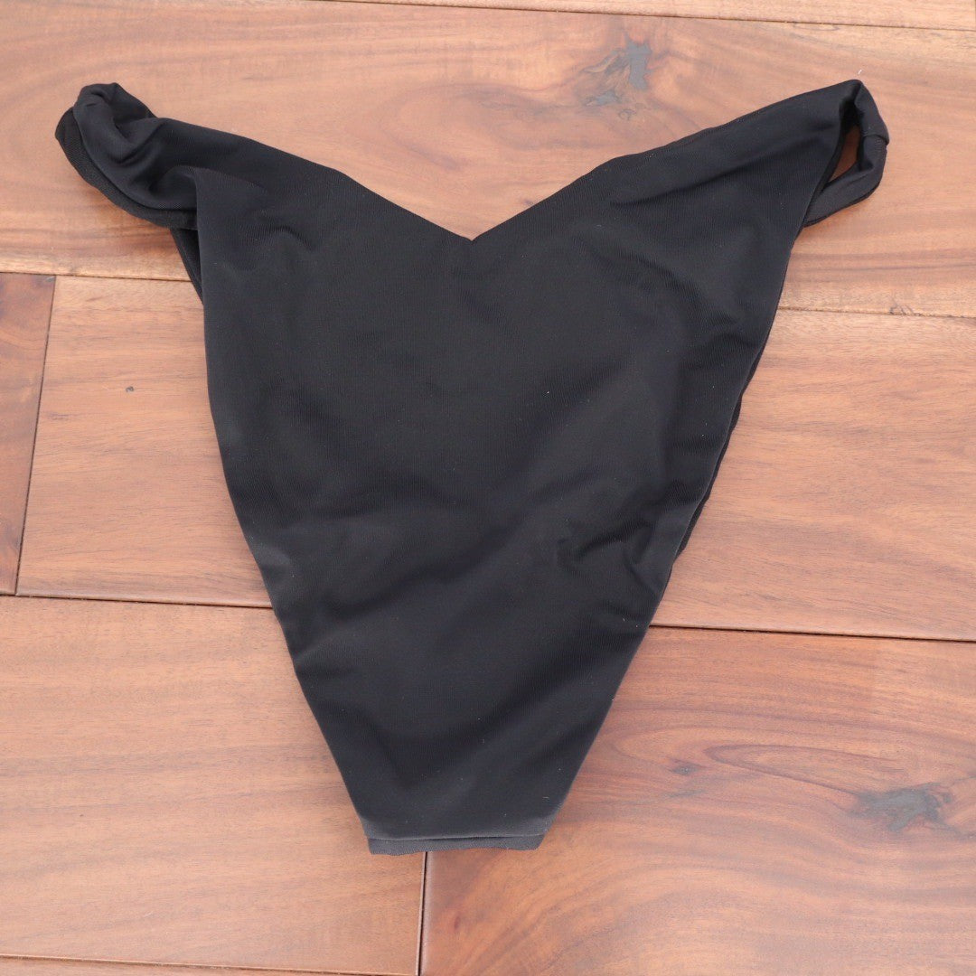 ASOS DESIGN Recycled Bikini Bottoms Black M&V Front Thong Size UK 10 US 6