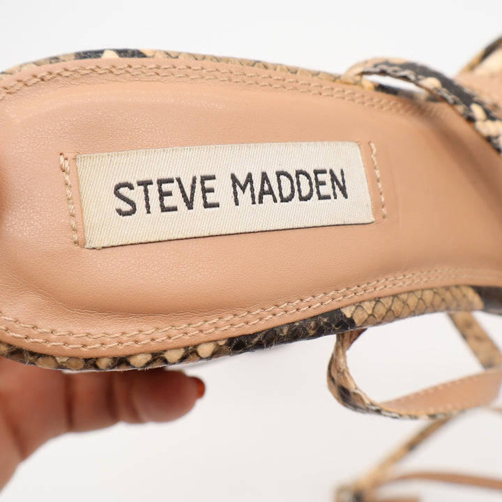 Steve Madden Womens Snakeskin Print Square Toe Block Heel Wrap Sandals Size 10