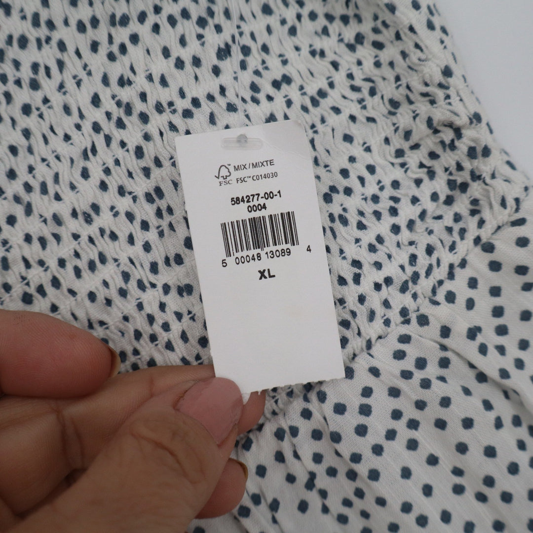 Old Navy Womens XL Polka Dot Smocked Peplum Top White Blue Off Shoulder