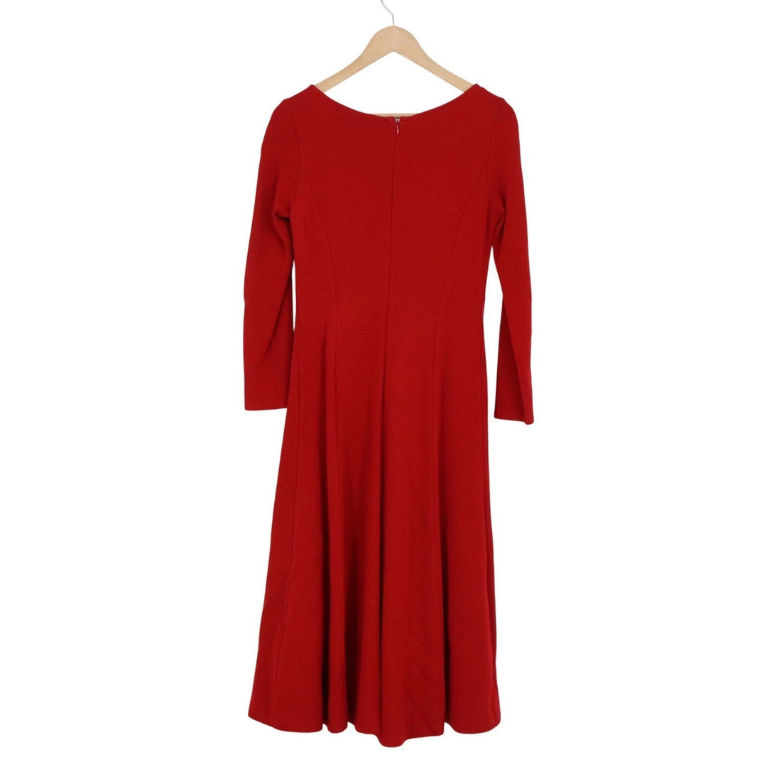 Talbots Petites Red Ponte Fit & Flare Midi Dress Long Sleeve Size 2P Boat Neck