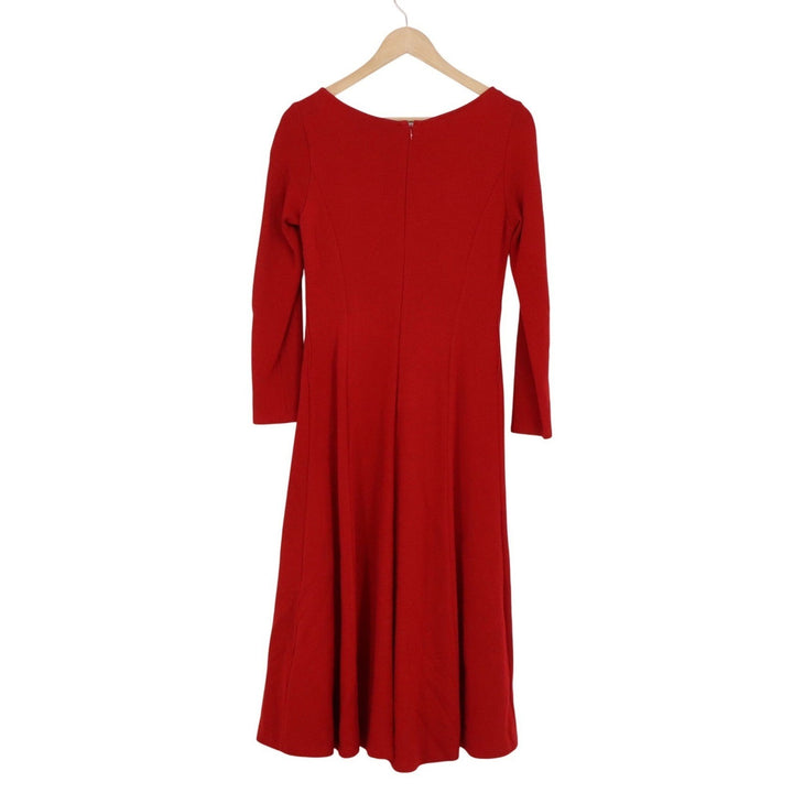Talbots Petites Red Ponte Fit & Flare Midi Dress Long Sleeve Size 2P Boat Neck