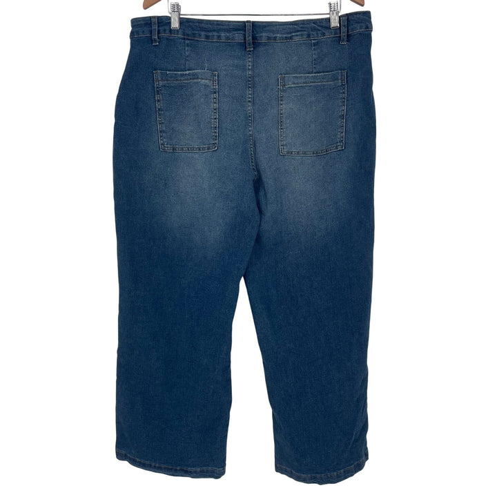 Plus Size 3XL Denim Jeans Wide Leg Cropped High Rise Pockets Blue