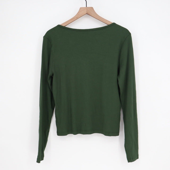 American Giant Ribbed Long Sleeve Square Neck Button Up Top Green XL