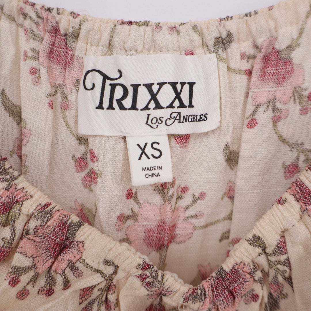 Trixxi Los Angeles Floral Smocked Midi Dress Cream Pink XS Peasant