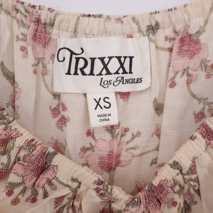Trixxi Los Angeles Floral Smocked Midi Dress Cream Pink XS Peasant