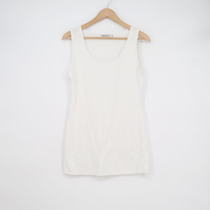MOXEAY Womens White Scoop Neck Sleeveless Longline Tank Top Size M Cotton