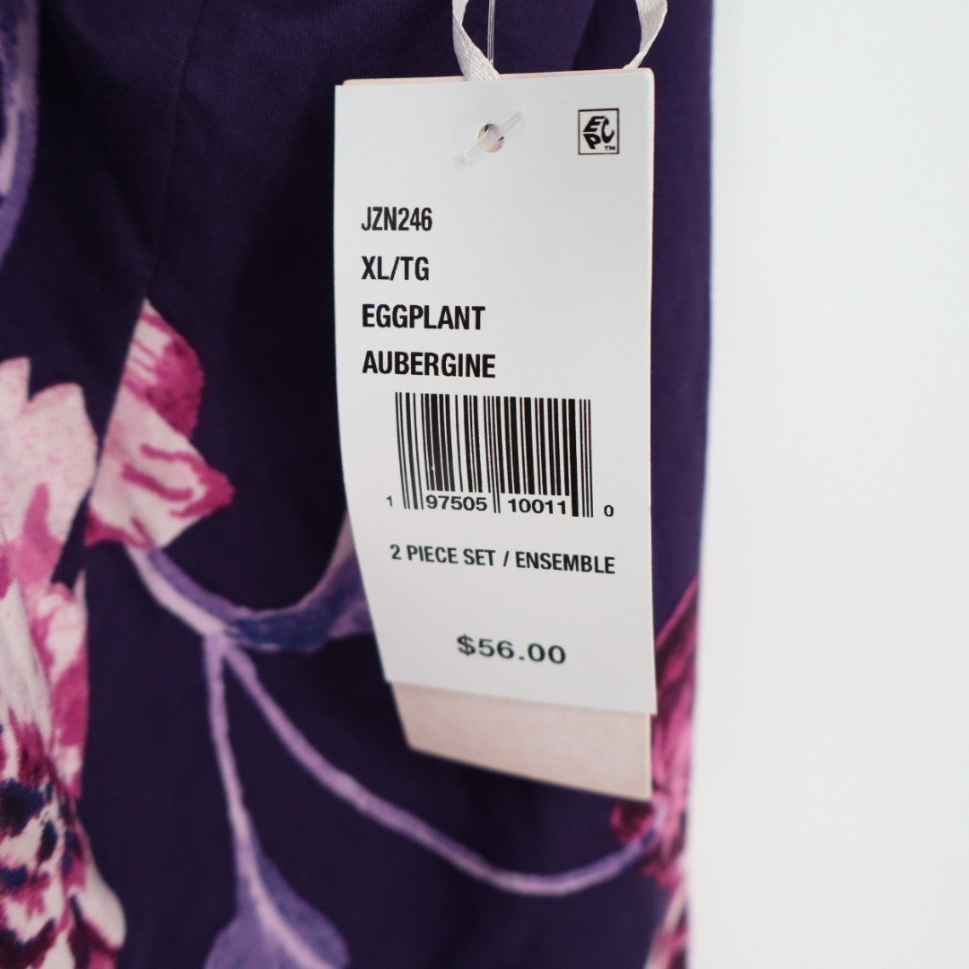 Linea Donatella 2-PC Pajamas Set Women XL Purple Floral Stretch Adjustable Strap