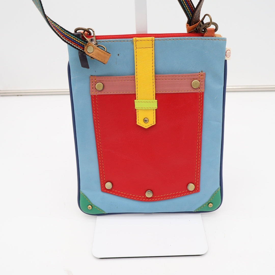 Vaan & Co Leather Colorblock Crossbody Bag Multicolor Rainbow Strap