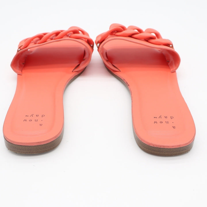 A New Day Womens Square Toe Chunky Chain Slide Sandals Coral Orange Size 9