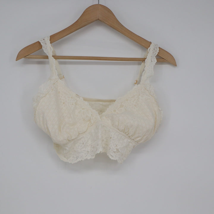 Aerie Cream Floral Lace Bralette Adjustable Strap Eyelet Wireless Top Large