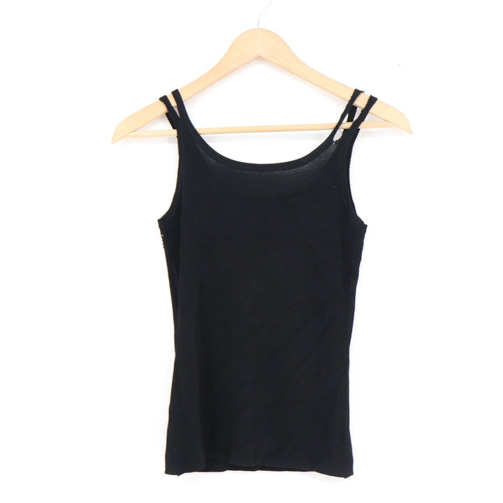 Black Ribbed Knit Tank Top Double Strap Sequin Beaded Embellished Slim Fit