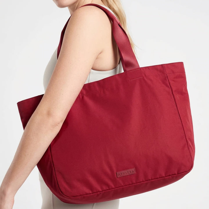Athleta Power of She Nylon Tote Bag Dark Red Gym Travel Laptop Sleeve Large