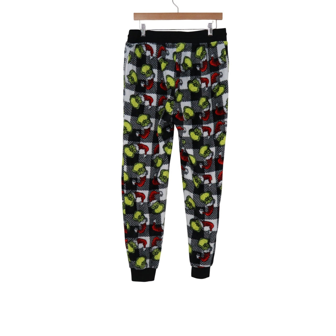 Dr Seuss The Grinch Pajama Pants Mens Large Black White Plaid Fleece Joggers L