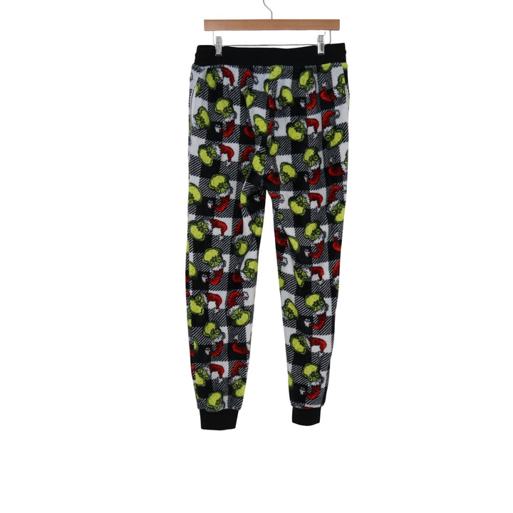 Dr Seuss The Grinch Pajama Pants Mens Large Black White Plaid Fleece Joggers L
