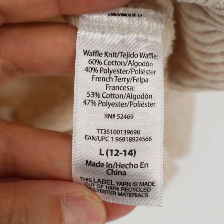 Time And Tru Hoodie Womens Large(12-14) Beige Waffle Knitted Kangaroo Pockets