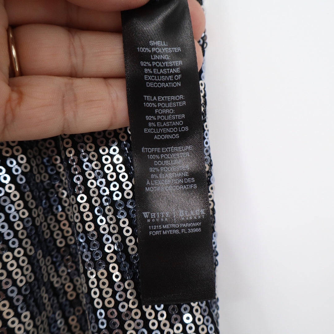 White House Black Market Silver Sequin Sleeveless Boat Neck Shift Dress XXS