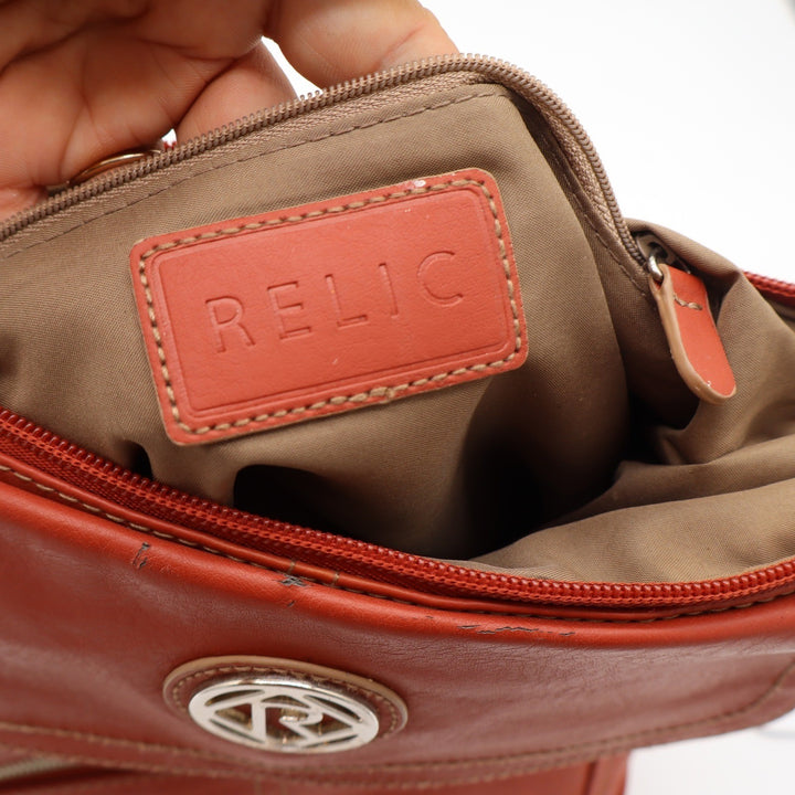 Relic Crossbody Bag Womens Medium Orange Faux Leather Multi-Pocket Fair