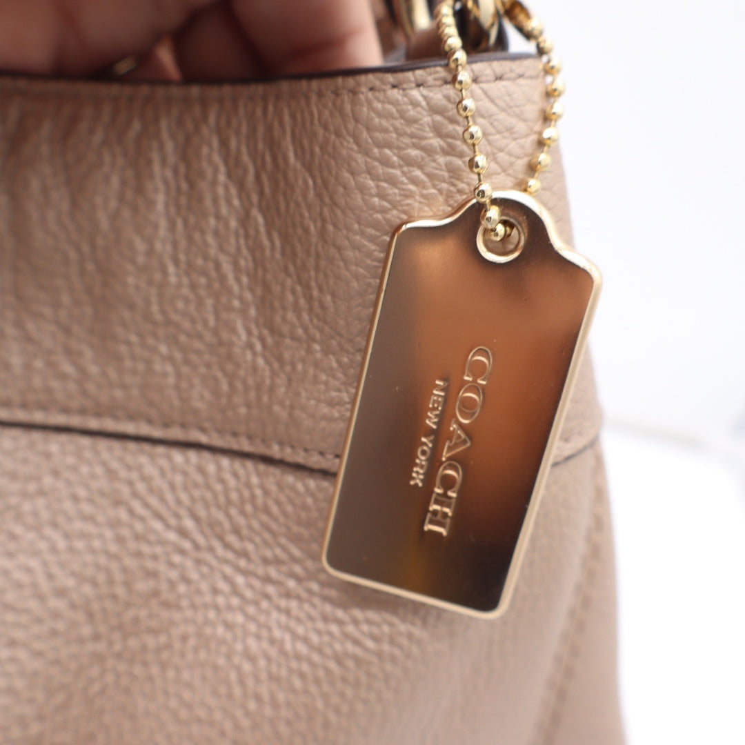 Coach Lexy Shoulder Bag Metallic Taupe Pebbled Leather Gold Hardware
