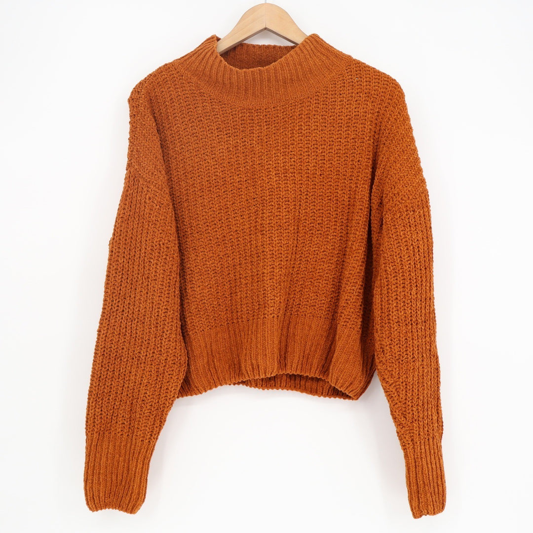 Double Zero Burnt Orange Mock Neck Chunky Shaker Knit Sweater Womens Size L