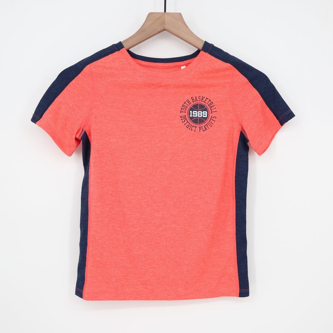 DSG Boys Small 8-9 Pieced Graphic Movement Tee Cabana Coral Navy Basketball 1989