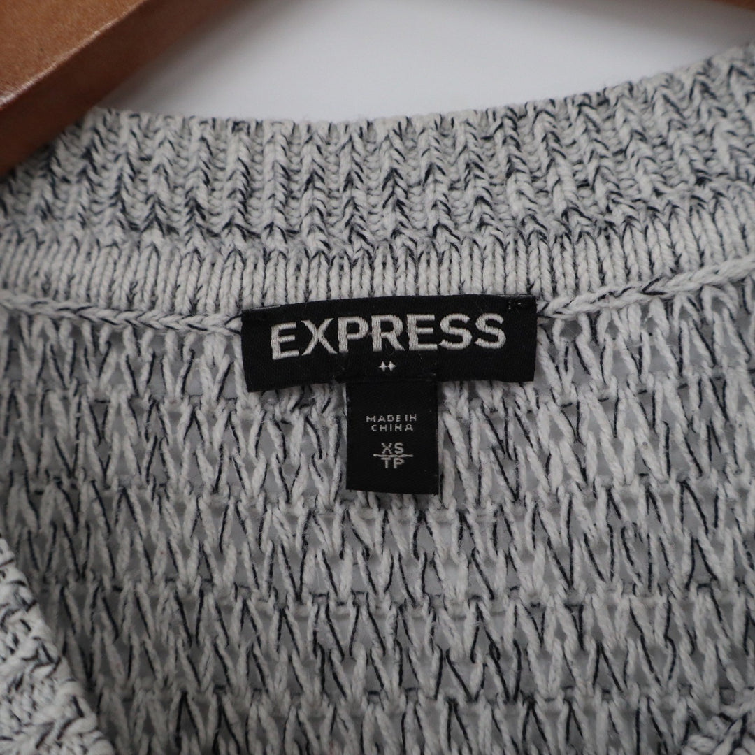 Express Womens Cold Shoulder Marled Knit Sweater Grey White Size XS