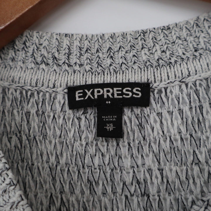 Express Womens Cold Shoulder Marled Knit Sweater Grey White Size XS