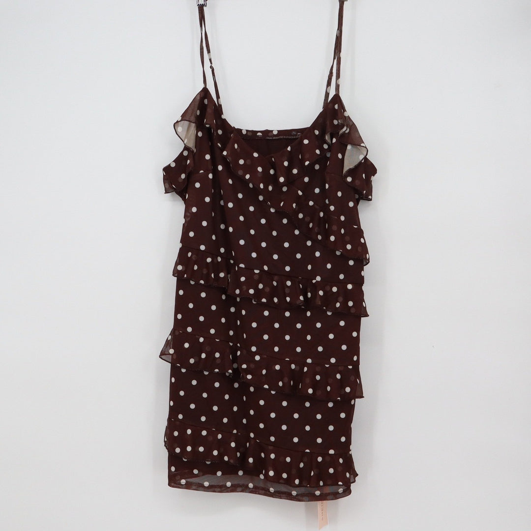 Shein Curve Brown Polka Dot Ruffle Tiered Mesh Mini Dress 3XL