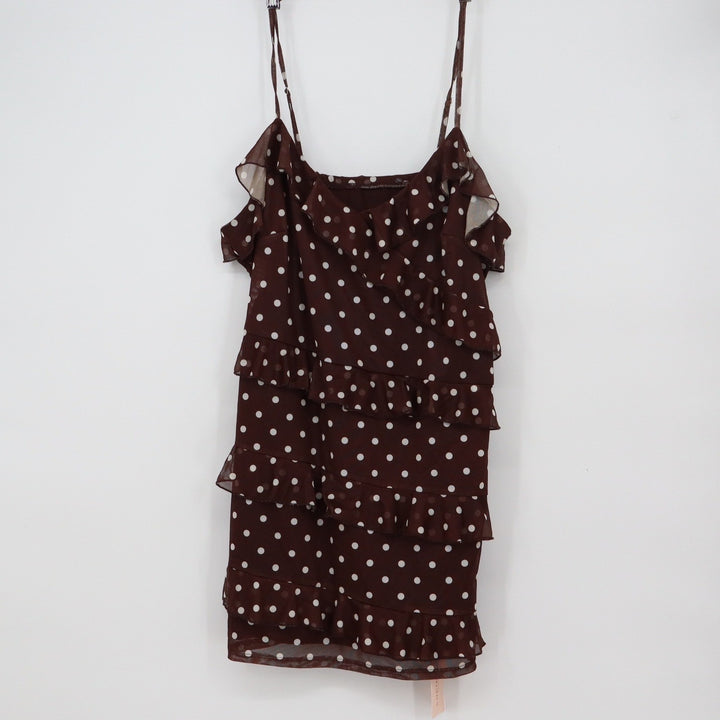 Shein Curve Brown Polka Dot Ruffle Tiered Mesh Mini Dress 3XL