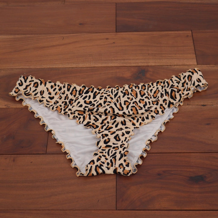 Shade & Shore Leopard Print Lettuce Edge Bikini Bottoms Tan Black XL