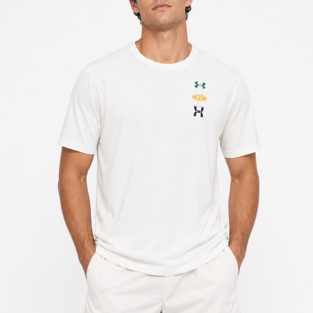 Under Armour Mens White Evolution Logo Graphic T-Shirt Loose Fit L