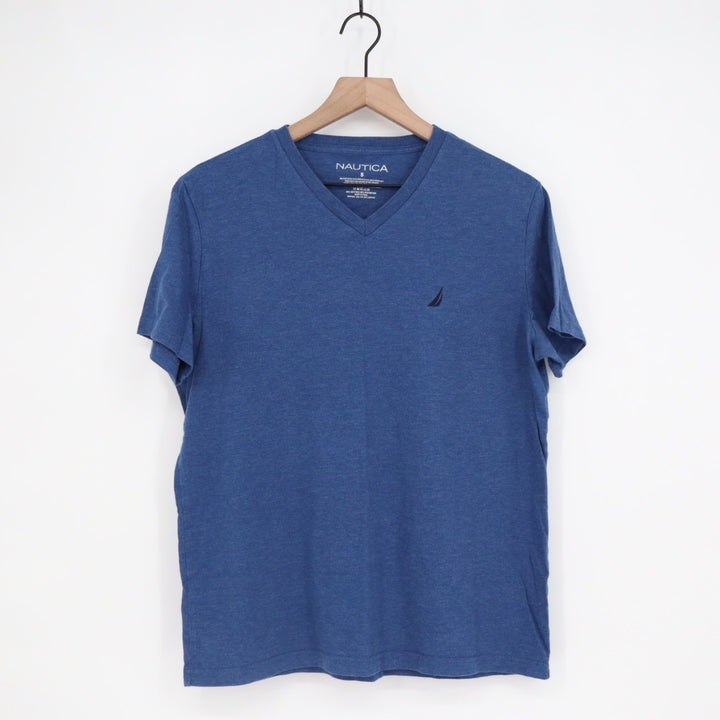 Nautica Mens Blue V Neck T Shirt Short Sleeve Basic Logo Size S