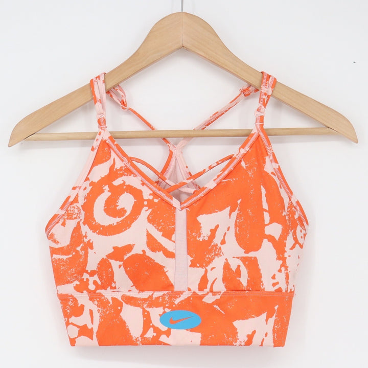Nike Sports Bra Women Medium Dri-FIT Strappy Racerback Orange Pink Print Exc
