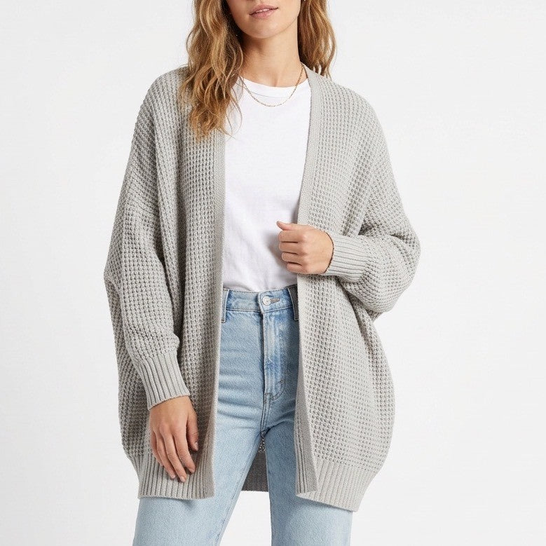 American Eagle Outfitters Cardigan Sweater Womens L/XL Gray Cotton Waffle Knit