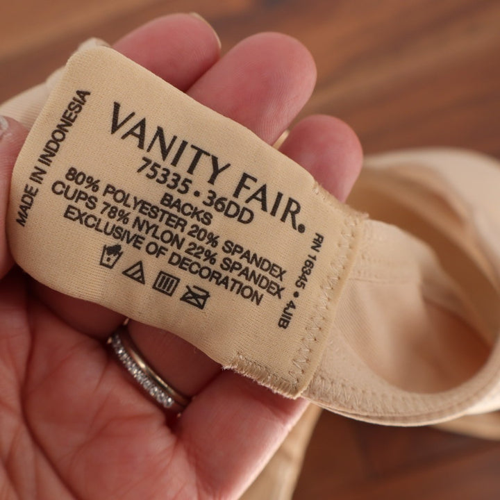 Vanity Fair Body Caress Contour Bra Womens 36DD Beige Full Coverage Underwire